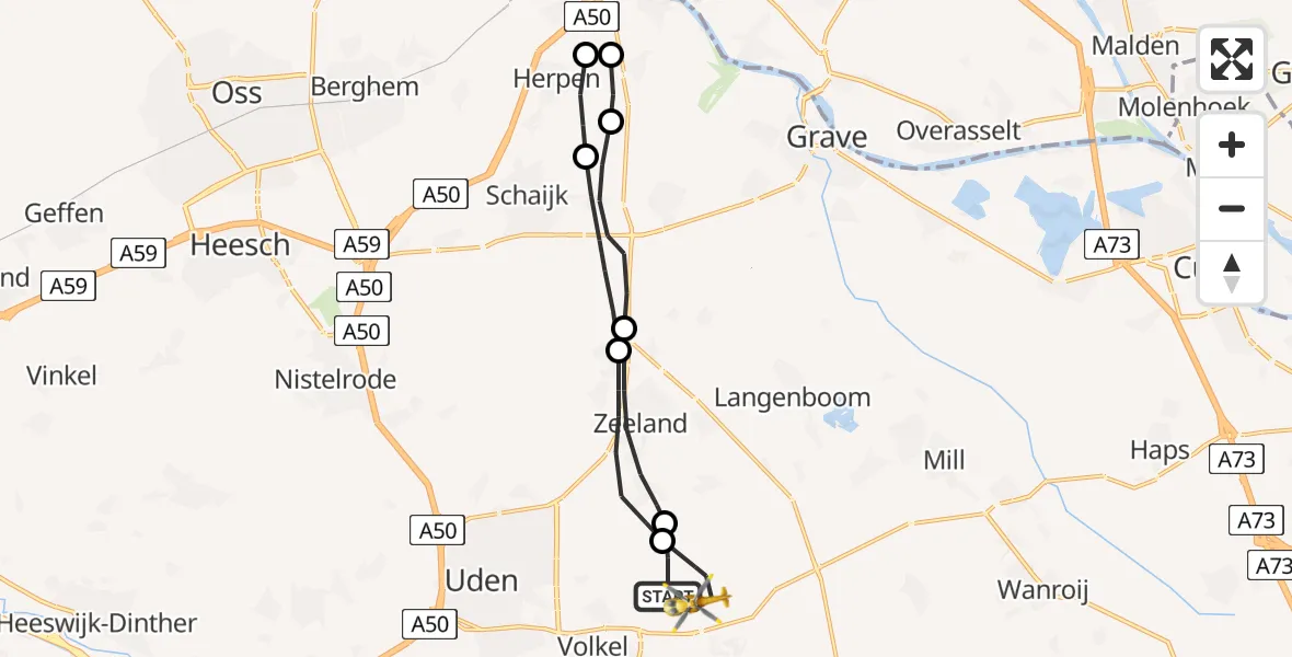 Vluchtroute Traumahelikopter Vliegbasis Volkel - Vliegbasis Volkel, 02 februari 2023, 15:32