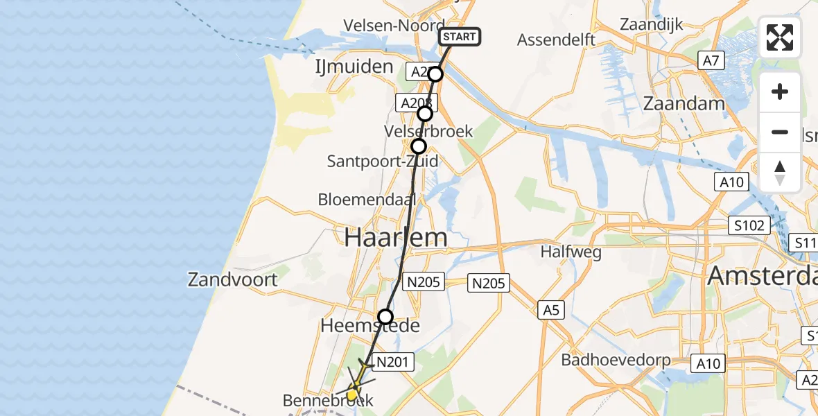 Routekaart van de vlucht: Politiehelikopter naar Heemstede