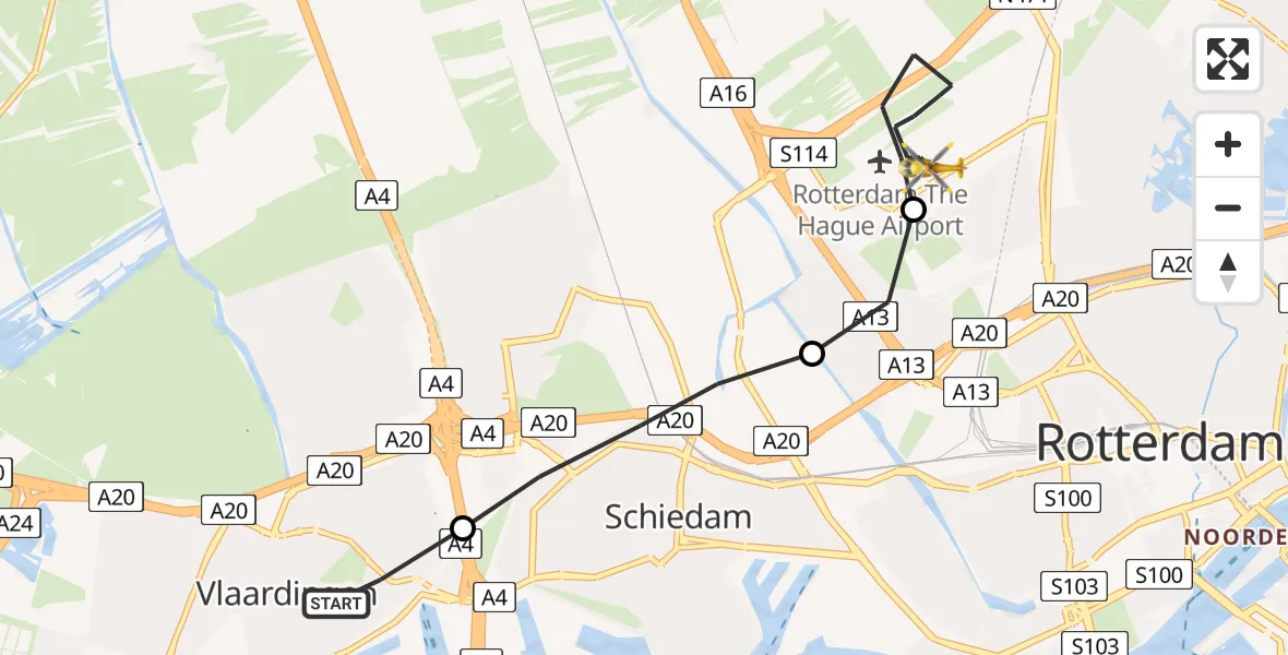 Vluchtroute Traumahelikopter Vlaardingen - Rotterdam The Hague Airport, 02 februari 2023, 17:08