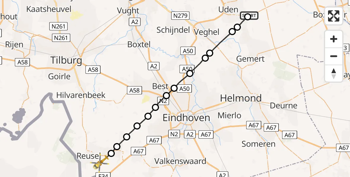Vluchtroute Traumahelikopter Vliegbasis Volkel - Bladel, 02 februari 2023, 18:19