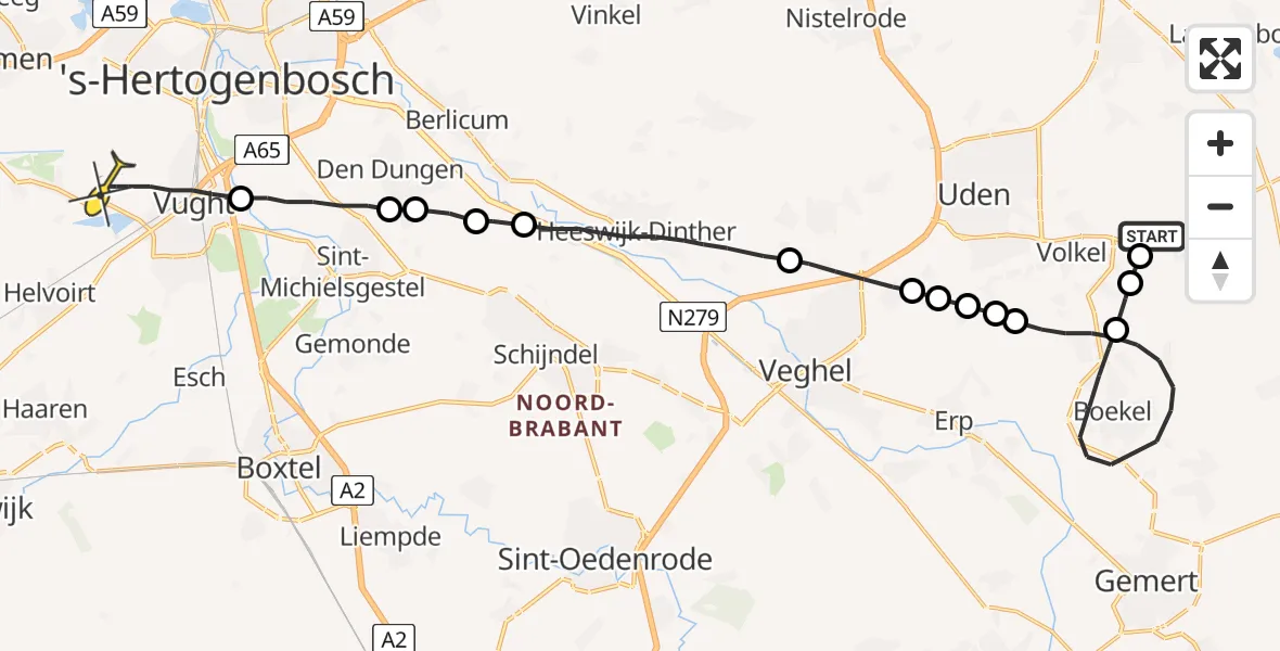 Routekaart van de vlucht: Lifeliner 3 naar Vught