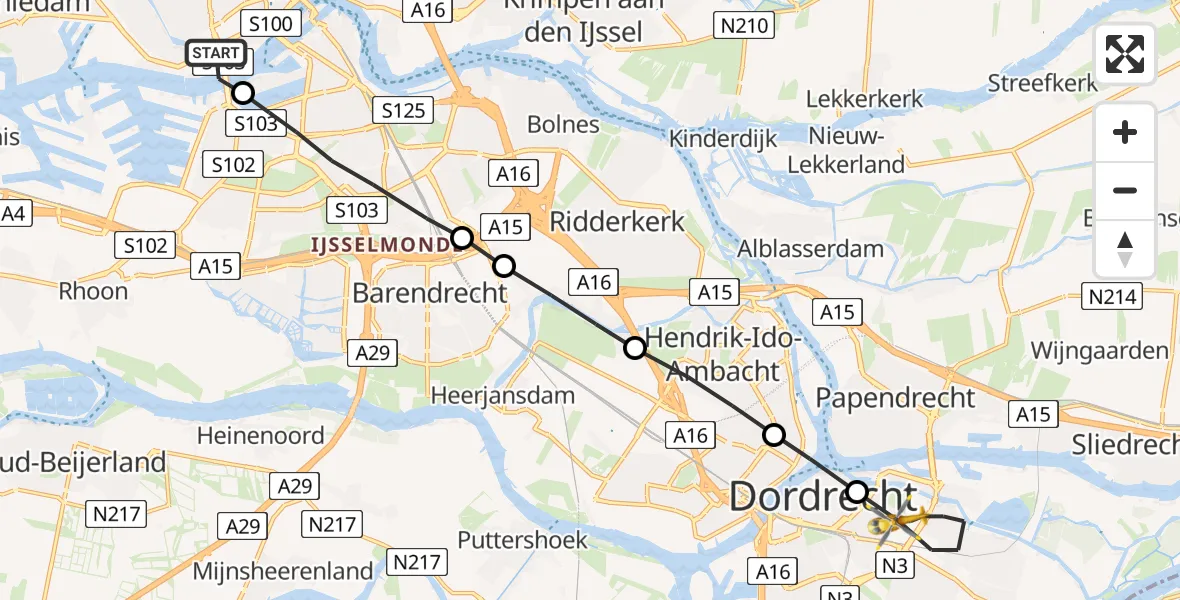 Vluchtroute Traumahelikopter Erasmus MC - Dordrecht, 02 februari 2023, 20:34