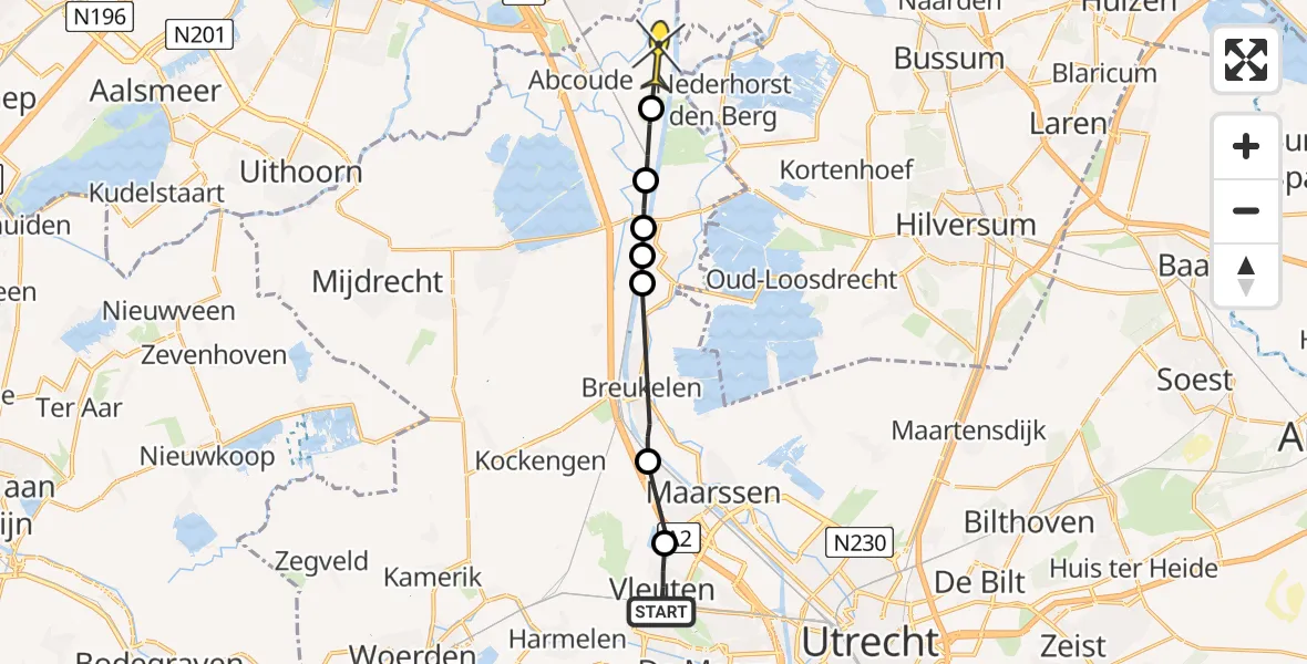 Routekaart van de vlucht: Politiehelikopter naar Abcoude