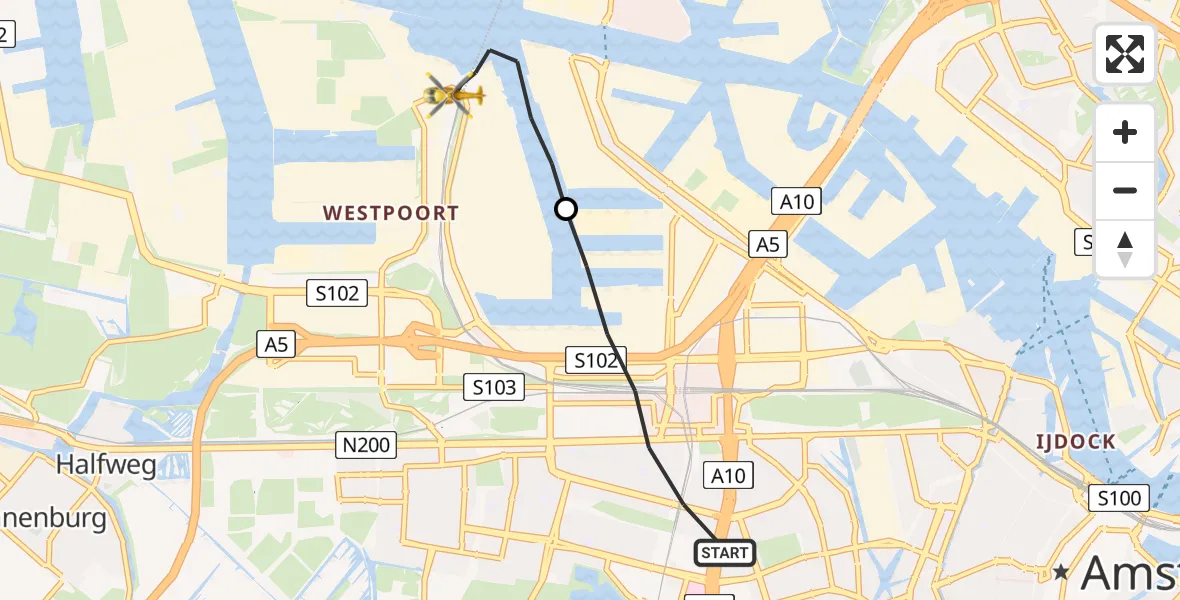 Vluchtroute Traumahelikopter Amsterdam - Amsterdam Heliport, 02 februari 2023, 21:52
