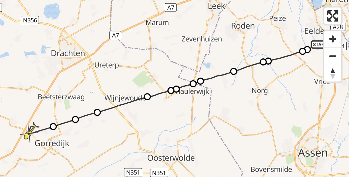 Routekaart van de vlucht: Lifeliner 4 naar Terwispel