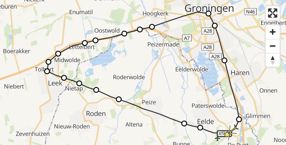 Routekaart van de vlucht: Lifeliner 4 naar Groningen Airport Eelde