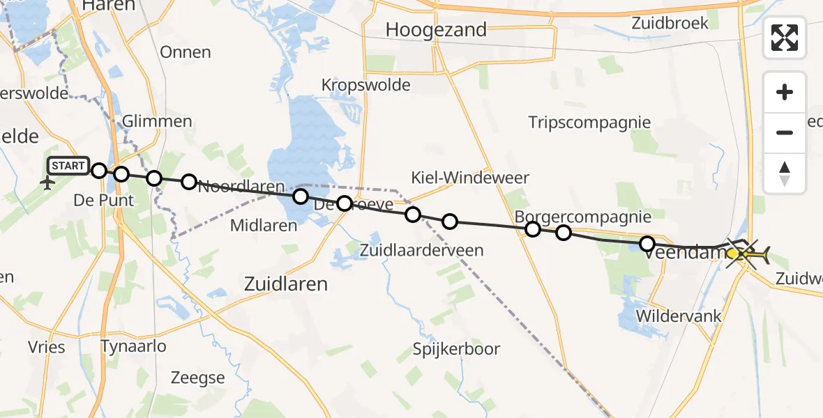 Routekaart van de vlucht: Lifeliner 4 naar Veendam