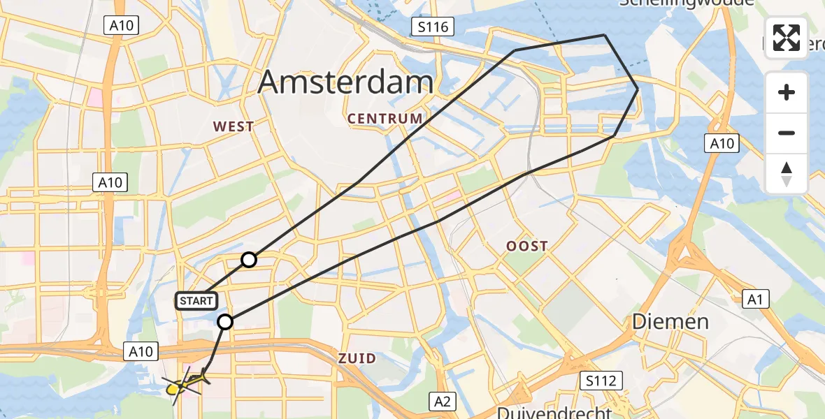 Routekaart van de vlucht: Lifeliner 1 naar VU Medisch Centrum Amsterdam