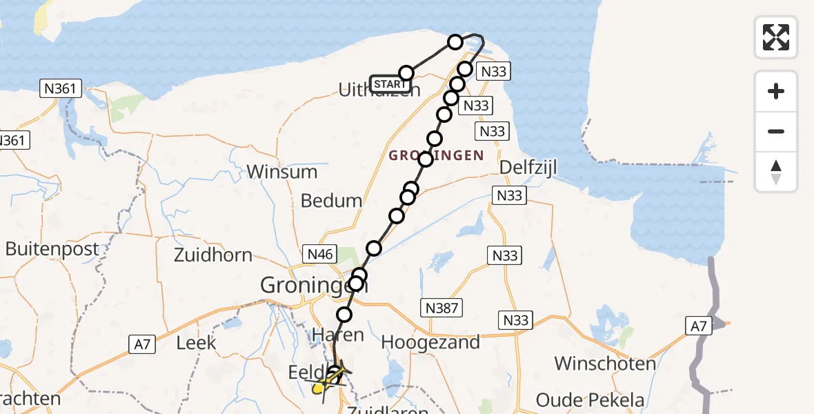 Routekaart van de vlucht: Lifeliner 4 naar Groningen Airport Eelde