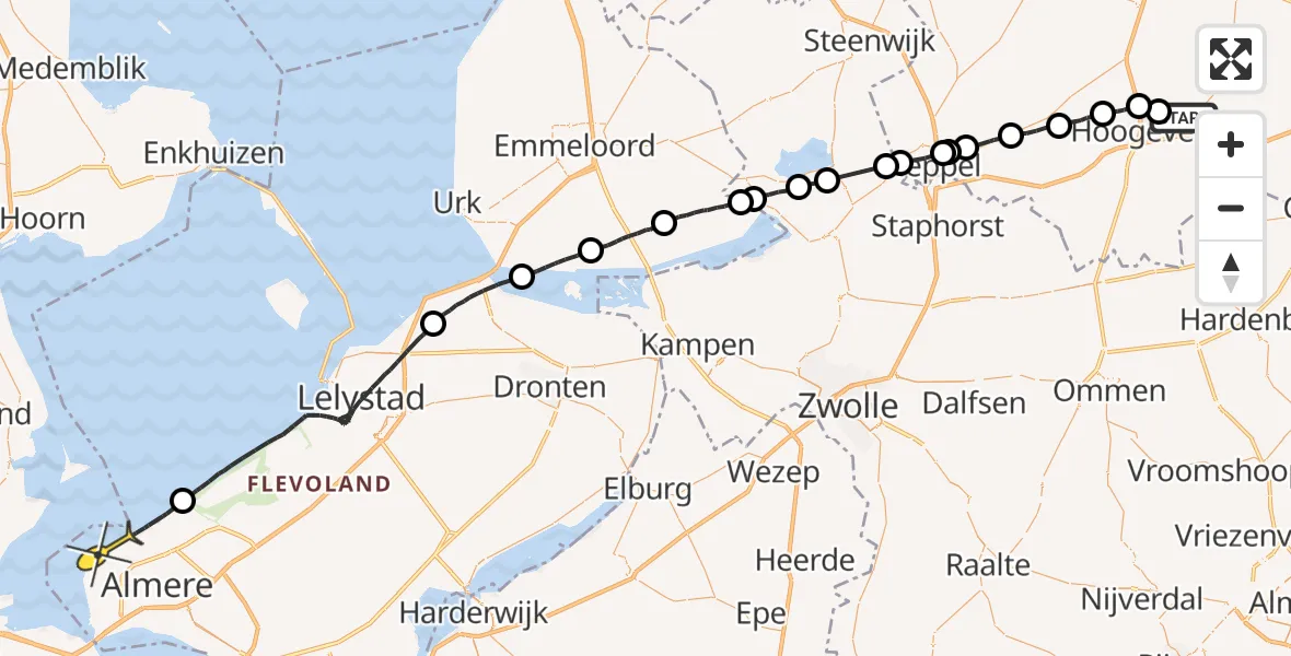 Routekaart van de vlucht: Politiehelikopter naar Almere