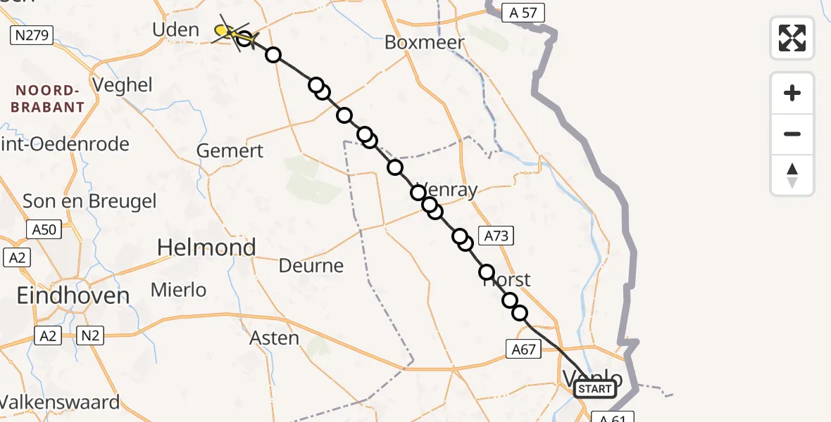 Routekaart van de vlucht: Lifeliner 3 naar Vliegbasis Volkel