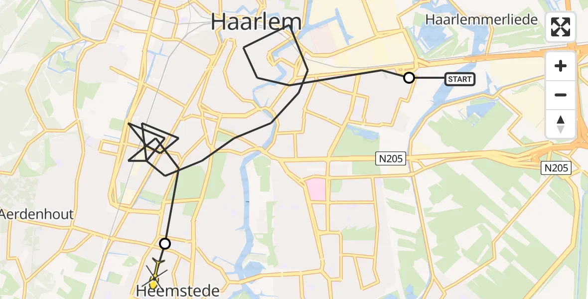 Routekaart van de vlucht: Politiehelikopter naar Heemstede