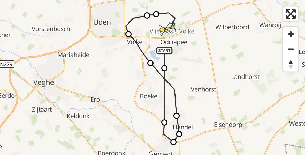 Routekaart van de vlucht: Lifeliner 3 naar Vliegbasis Volkel