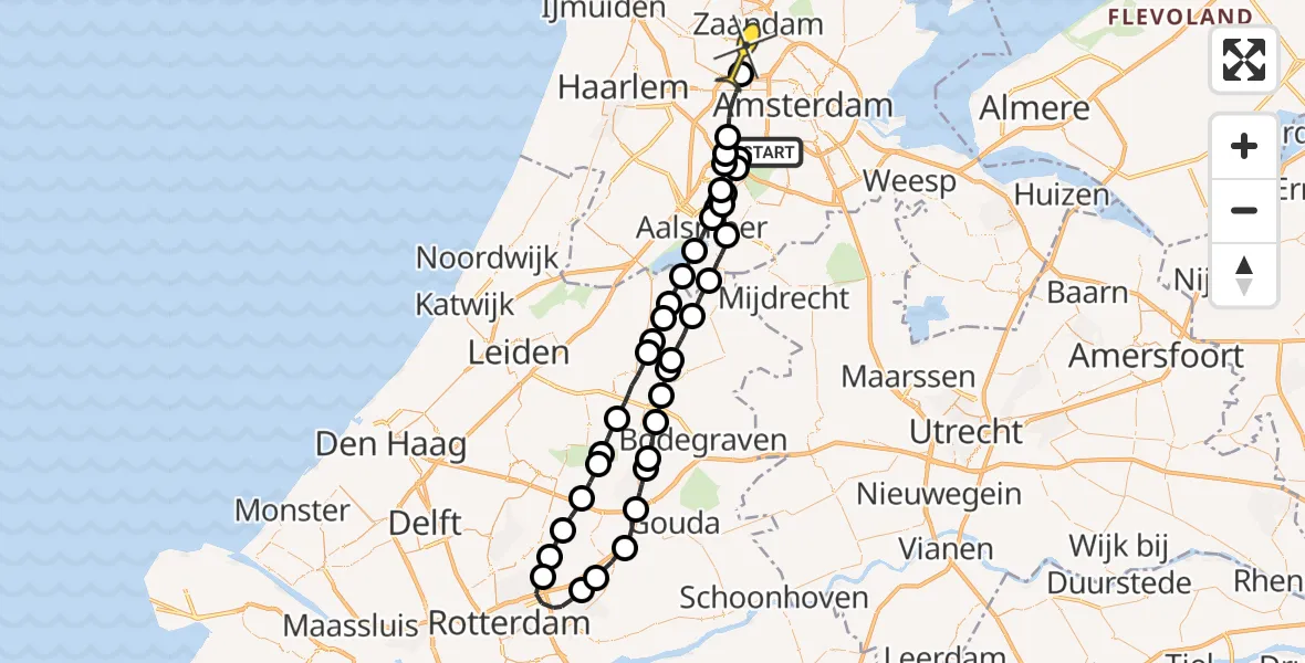 Routekaart van de vlucht: Lifeliner 1 naar Amsterdam Heliport