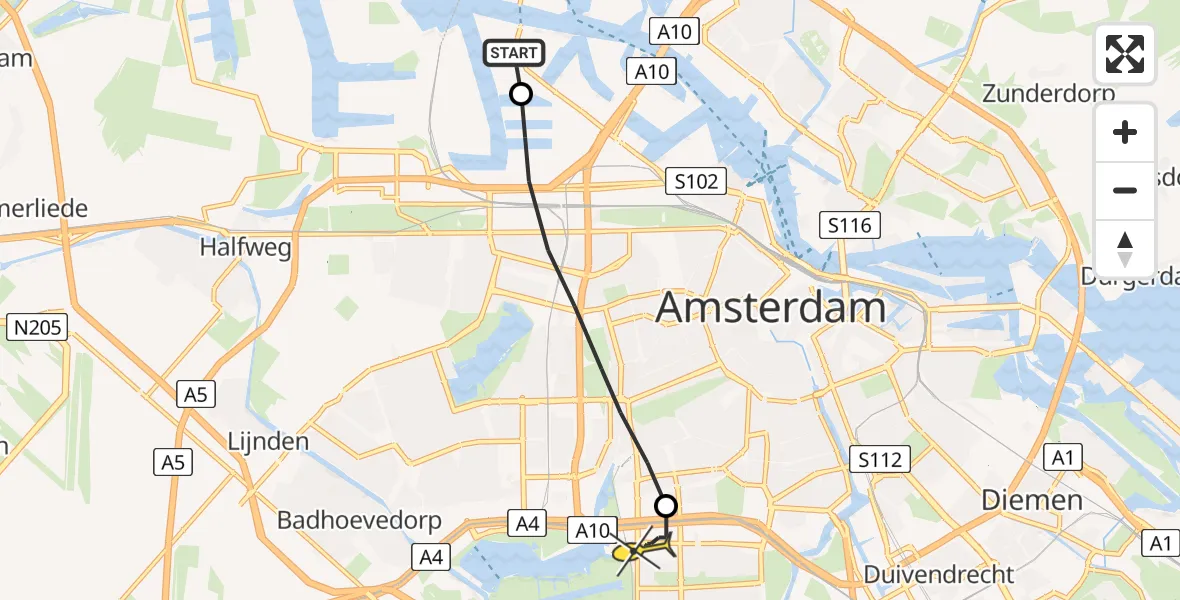 Routekaart van de vlucht: Lifeliner 1 naar VU Medisch Centrum Amsterdam