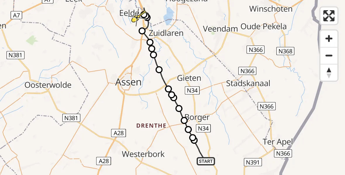 Routekaart van de vlucht: Lifeliner 4 naar Groningen Airport Eelde