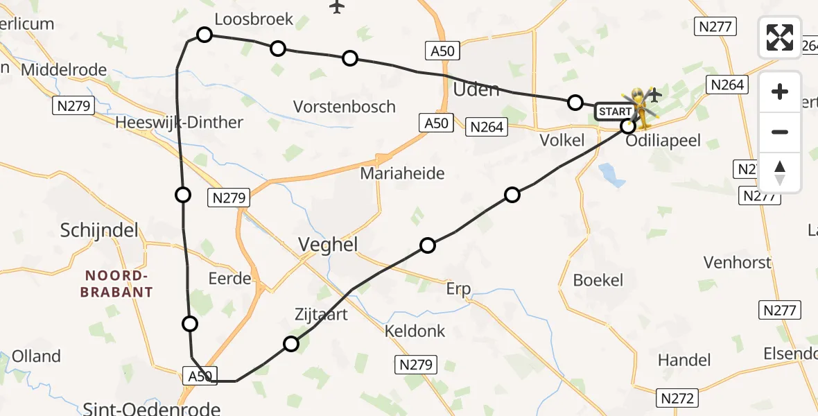 Vluchtroute Traumahelikopter Vliegbasis Volkel - Vliegbasis Volkel, 03 februari 2023, 13:48