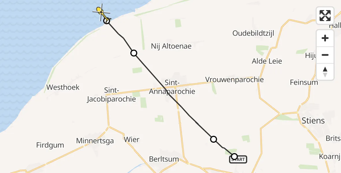 Routekaart van de vlucht: Ambulancehelikopter naar St.-Annaparochie