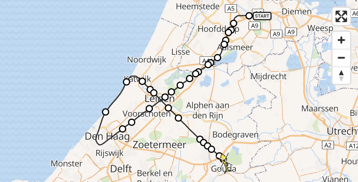 Routekaart van de vlucht: Lifeliner 1 naar Gouda