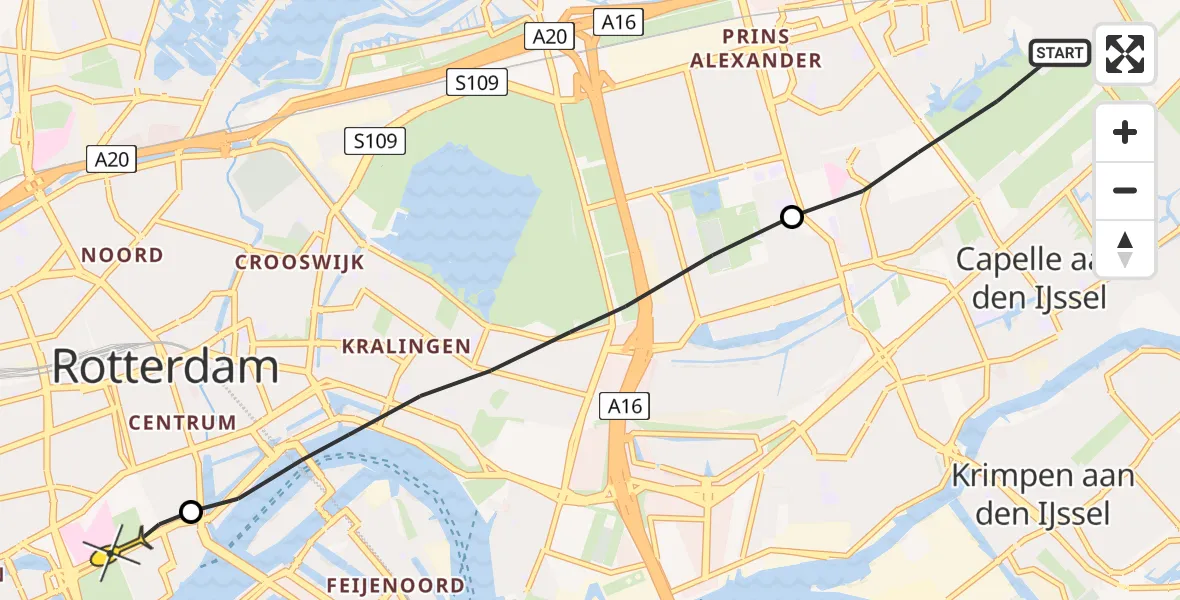 Routekaart van de vlucht: Lifeliner 2 naar Erasmus MC