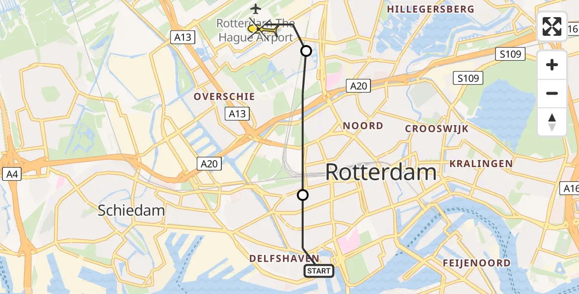 Routekaart van de vlucht: Lifeliner 2 naar Rotterdam The Hague Airport