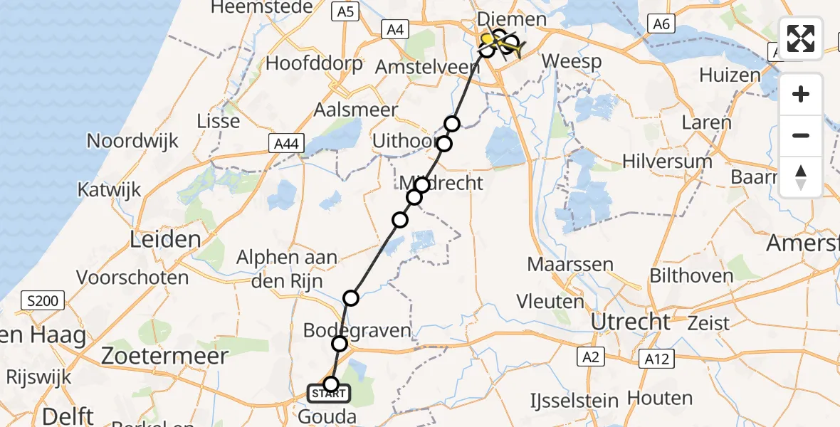 Routekaart van de vlucht: Lifeliner 1 naar Amsterdam