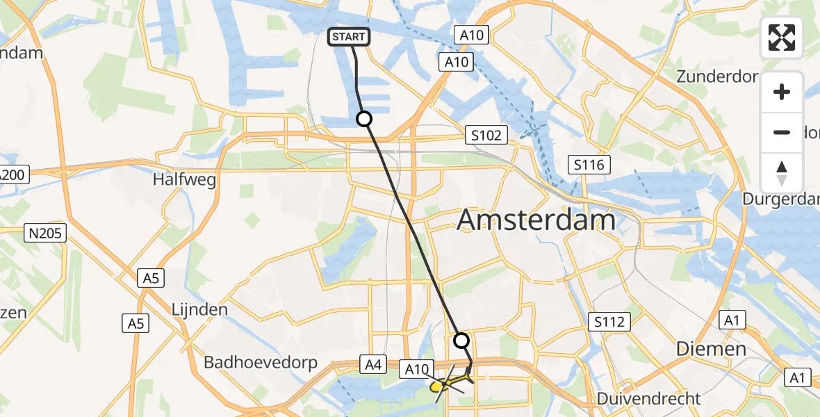 Routekaart van de vlucht: Lifeliner 1 naar VU Medisch Centrum Amsterdam