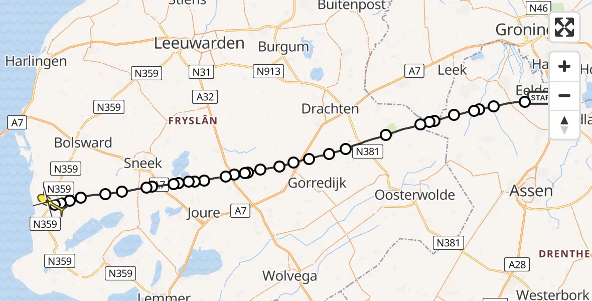 Routekaart van de vlucht: Lifeliner 4 naar Workum