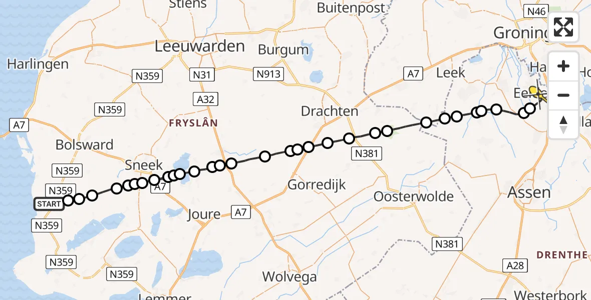 Routekaart van de vlucht: Lifeliner 4 naar Groningen Airport Eelde