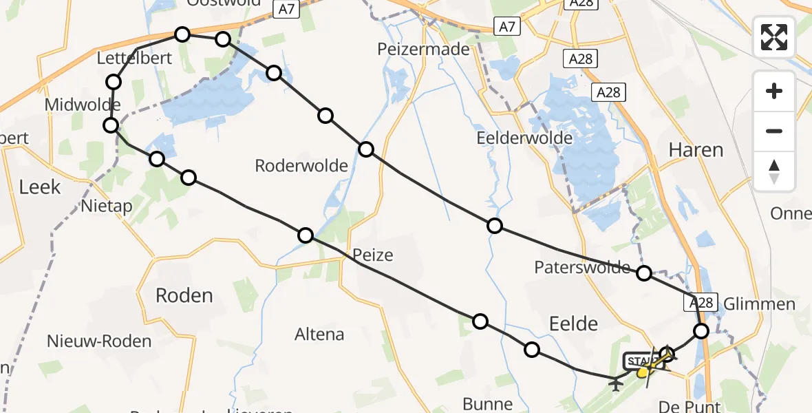 Routekaart van de vlucht: Lifeliner 4 naar Groningen Airport Eelde