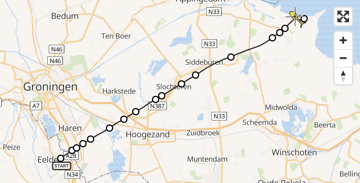 Routekaart van de vlucht: Lifeliner 4 naar Termunten