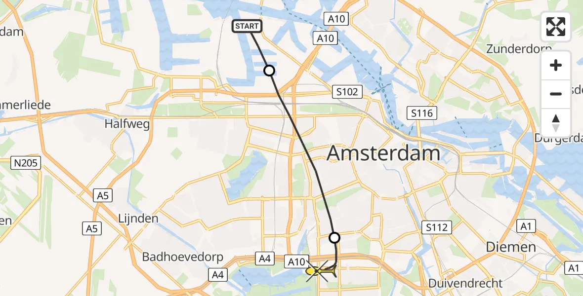 Routekaart van de vlucht: Lifeliner 1 naar VU Medisch Centrum Amsterdam