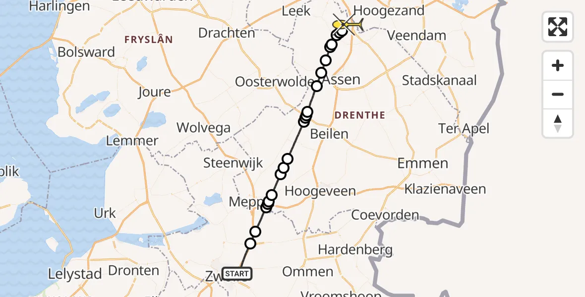 Routekaart van de vlucht: Lifeliner 4 naar Groningen Airport Eelde