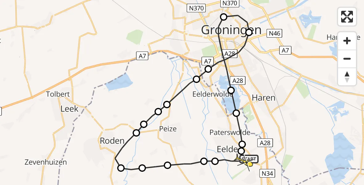 Routekaart van de vlucht: Lifeliner 4 naar Groningen Airport Eelde