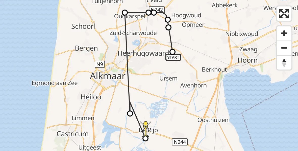 Routekaart van de vlucht: Politieheli naar De Rijp