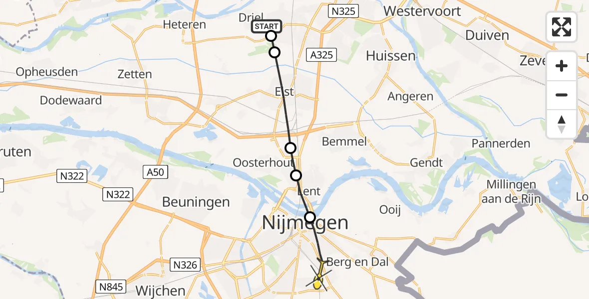 Routekaart van de vlucht: Lifeliner 3 naar Nijmegen