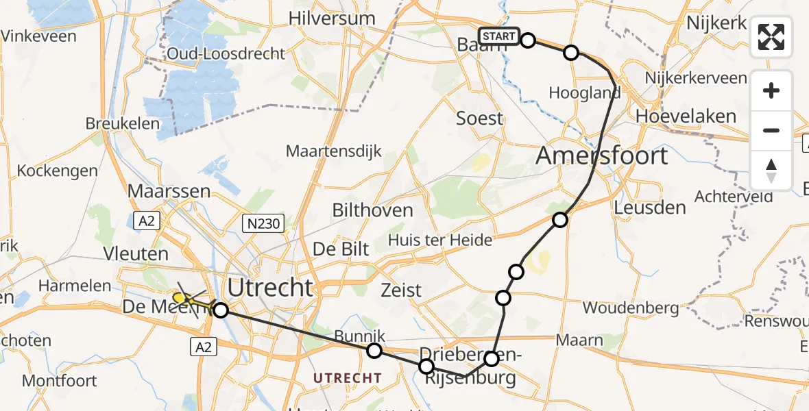 Routekaart van de vlucht: Politieheli naar Utrecht