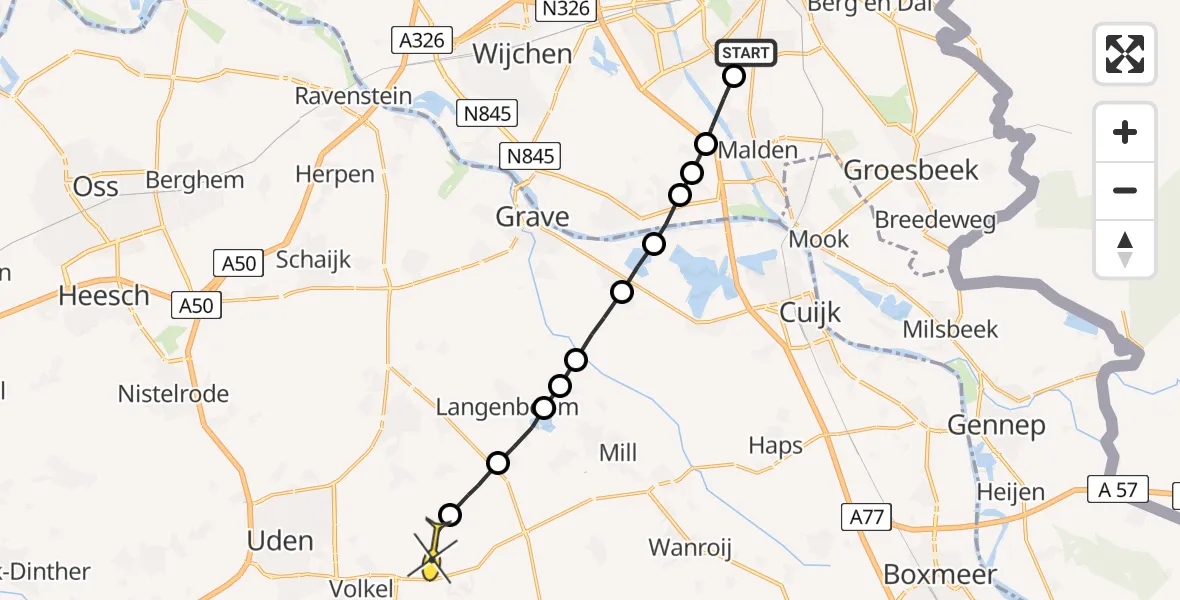 Routekaart van de vlucht: Lifeliner 3 naar Vliegbasis Volkel