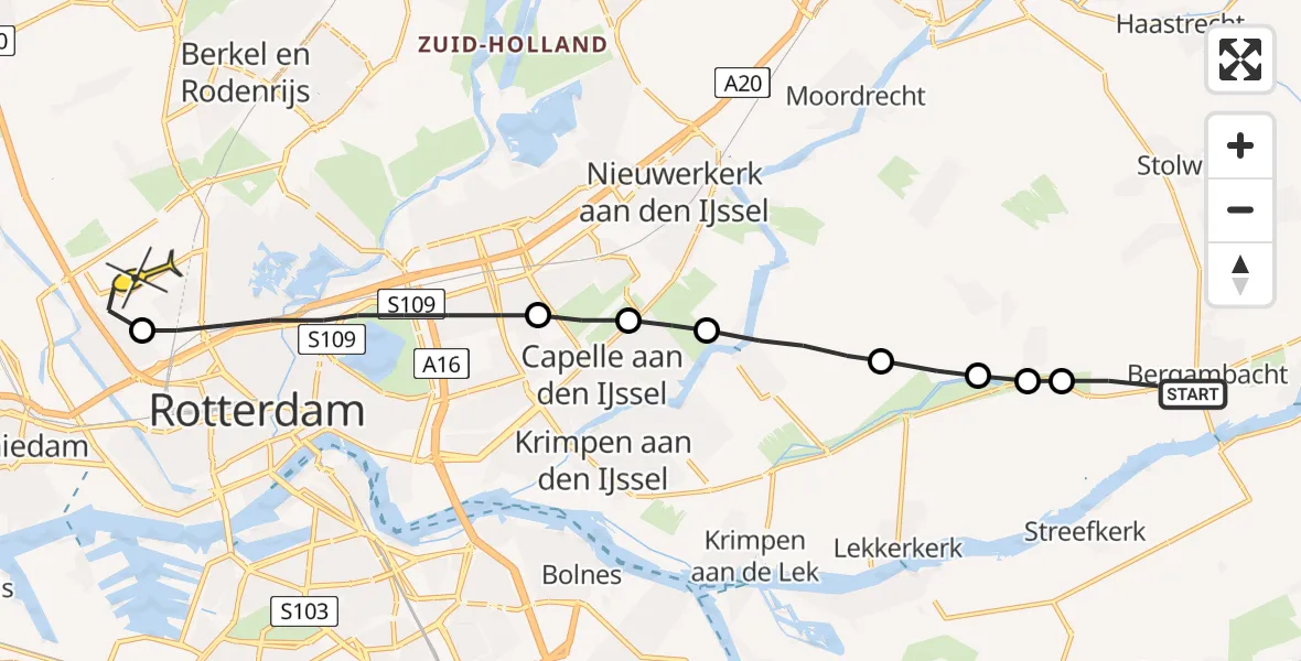 Routekaart van de vlucht: Lifeliner 2 naar Rotterdam The Hague Airport