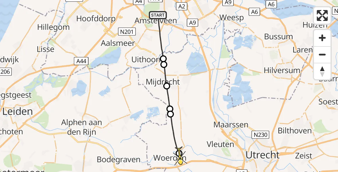 Routekaart van de vlucht: Lifeliner 1 naar Woerden