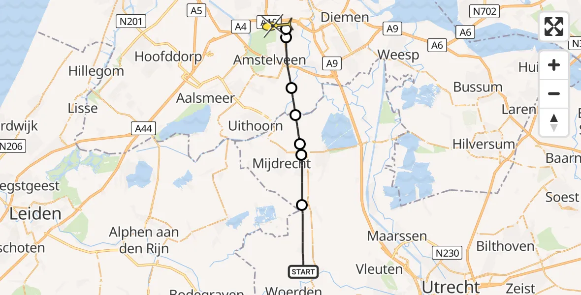 Routekaart van de vlucht: Lifeliner 1 naar VU Medisch Centrum Amsterdam