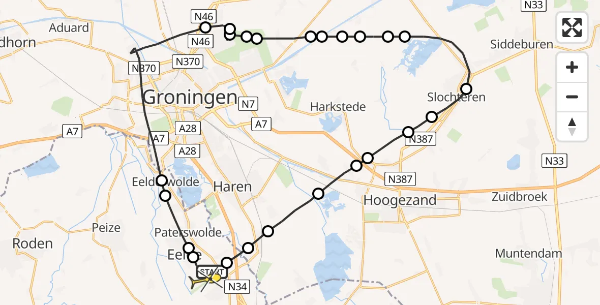 Routekaart van de vlucht: Lifeliner 4 naar Groningen Airport Eelde