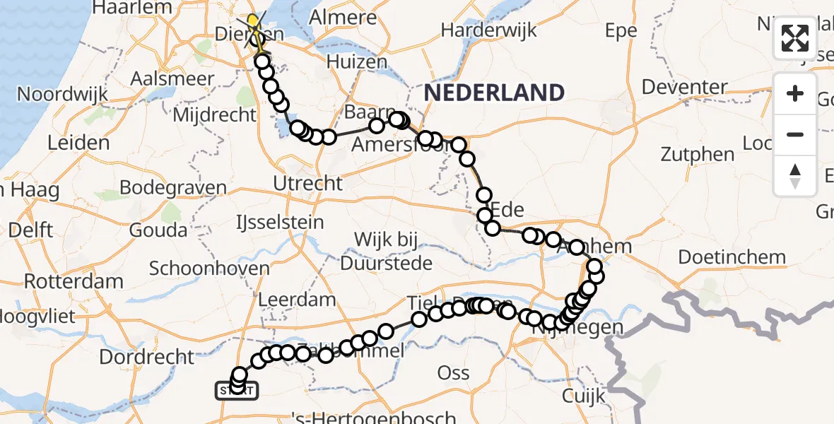 Routekaart van de vlucht: Politieheli naar Diemen