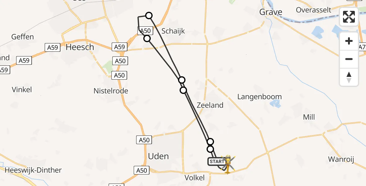 Vluchtroute Traumahelikopter Vliegbasis Volkel - Vliegbasis Volkel, 04 februari 2023, 15:55