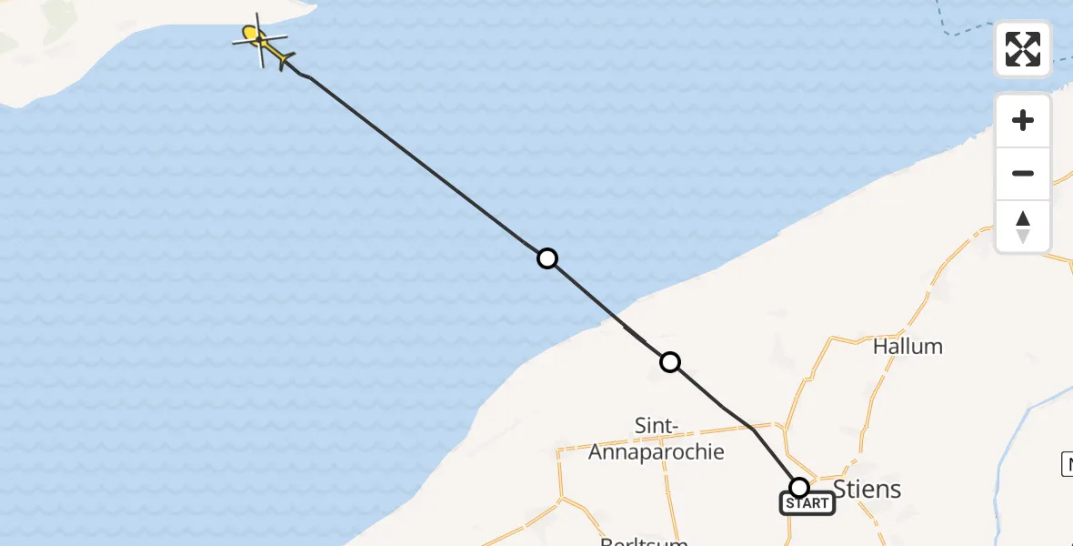 Routekaart van de vlucht: Ambulanceheli naar Oosterend