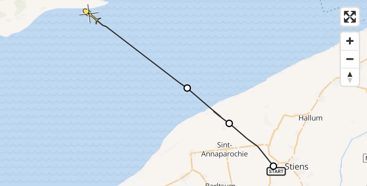 Routekaart van de vlucht: Ambulancehelikopter naar Oosterend