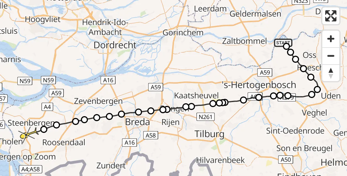 Routekaart van de vlucht: Lifeliner 3 naar Steenbergen