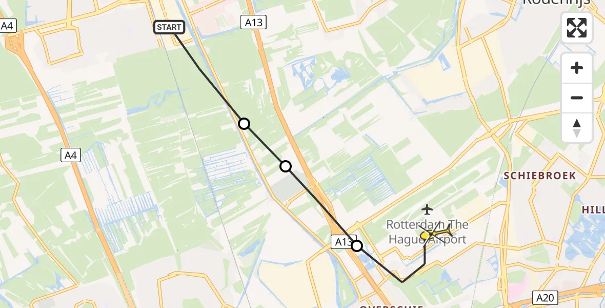 Routekaart van de vlucht: Lifeliner 2 naar Rotterdam The Hague Airport