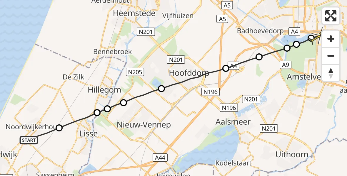 Routekaart van de vlucht: Lifeliner 1 naar VU Medisch Centrum Amsterdam