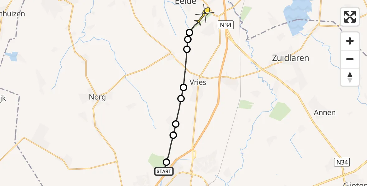 Routekaart van de vlucht: Lifeliner 4 naar Groningen Airport Eelde